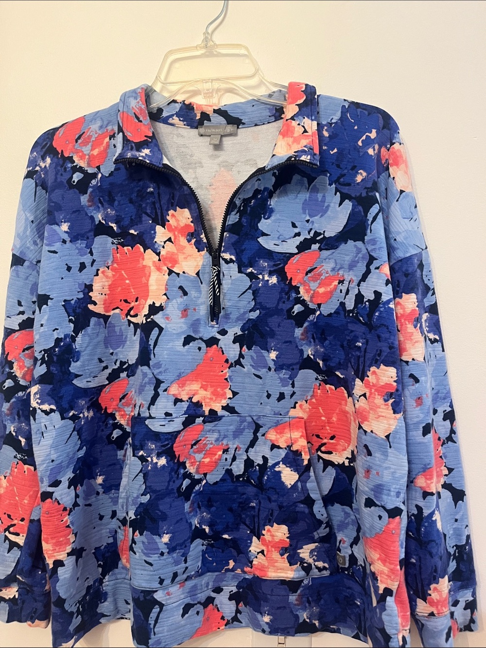Talbots Blue & Coral Floral Half-Zip Sweatshirt Athleisure Wear LP
